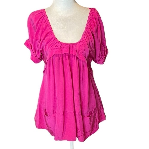 Rebecca Taylor Pink Silk Babydoll Blouse Y2K size small (2) short sleeves - Picture 1 of 14